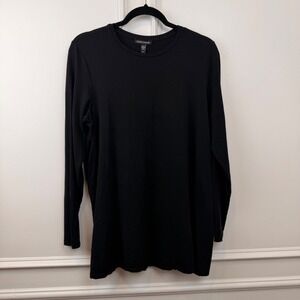 Eileen Fisher Womens Black Tencel Lyocell Long Sleeve Crew Neck Tunic Top Size M